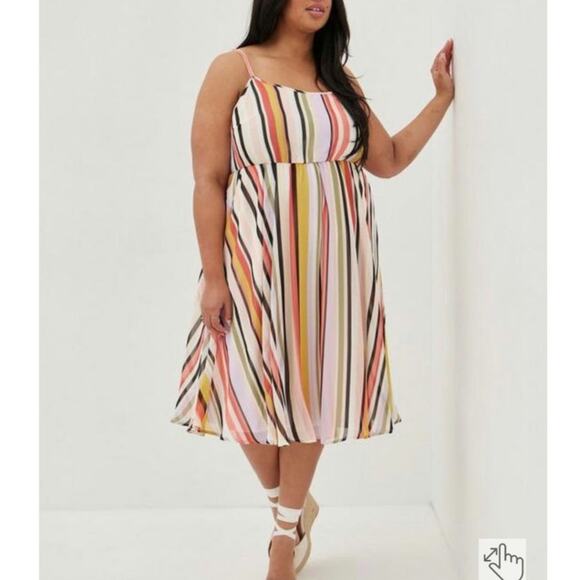 NWT Torrid Multicolor Striped Chiffon Pleated Sleeveless Midi Dress - Picture 1 of 7